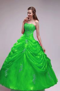 Spring Green Strapless Ball Gown Quinceanera Dress Beading