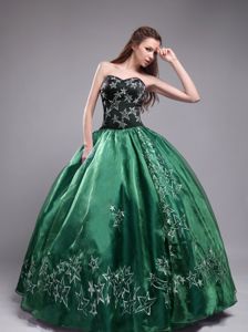 Sweetheart Black and Green Quinceanera Dress Embroidery