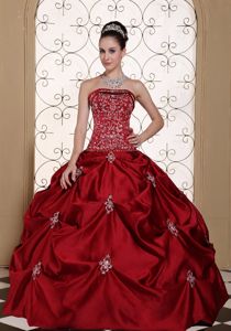 Strapless Embroidery and Beading Quinceanera Dress Wine Red