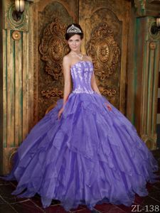 Ball Gown Quinceanera Dress Purple Strapless Appliques for Girls