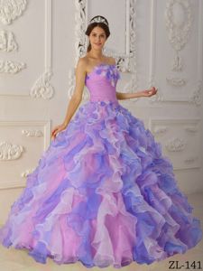 Multi-colored Quinceanera Dress Hand Made Flowers Ruffles Cheap
