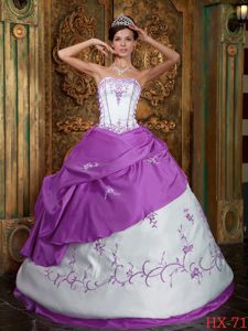 Multi-colored Quinceanera Dress White and Lavender Embroidery