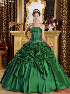 Floor Length Green Quinceanera Gown Strapless Pick-ups Beading