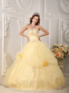 Beading Appliques Light Yellow Quinceanera Dress Handle Flowers