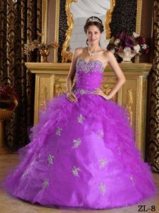 Beading Appliques Lilac Quinceanera Dress with Organza Ruffle