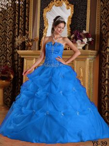 Embroidery Appliques Blue Quinceanera Dress for 16 Birthday