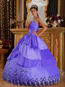 Appliques Sweetheart Slate Blue Quinceanera Gown with Ruche
