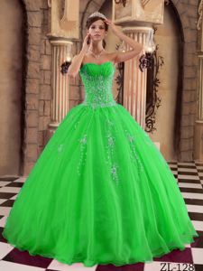 Spring Green Sweetheart Beading Quinceanera Dress for sweet 15