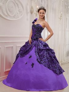 Purple One Shoulder Sweet 15 Dress with Appliques and Zebra Print