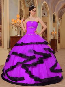 Strapless Beading Black Frills Quinceanera Gown Dresses