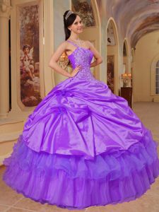 Lavender One Shoulder Quinceanera Gowns with Appliques and Flowers