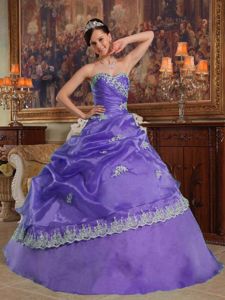 Appliques and Pick ups Accent Quinceanera Gowns of Lavender Organza
