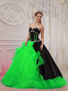 Appliqued and Flounced Quinceanera Gowns Dresses in Black and Green