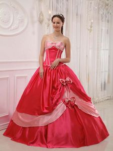 Bows and Appliques Accent Quinceanera Gowns Dresses in Red Color