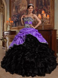Ruffled Lavender and Black Dresses Quinceanera with Zebra Print