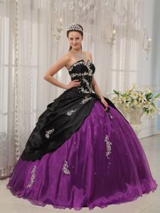 Appliqued Strapless Quinceanera Dresses Gowns in Black and Purple