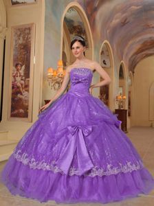 Bowknots Beading Lavender Quinceanera Dresses Gowns with Sequins