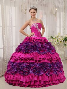 Appliqued Ruched Fuchsia Dress for Quinceanera with Puffy Ruffles for Julia Roberts