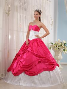 Appliqued Sweetheart Dress for Quinceanera in White and Hot Pink