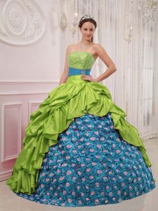 Beaded Spring Green and Blue Dresses for 15 of Strapless 2014