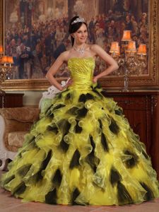 Beaded and Ruffled Dresses for A Quince in Gold and Black 2013