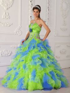 2013 New Colorful Appliqued Dresses for A Quince with Ruffles