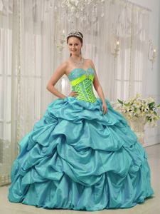 Beading and Pick ups Accent Blue Taffeta Dress for a Quinceanera