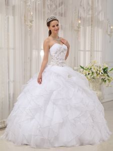 Ruffled White Sweet Sixteen Quinceanera Dresses with Appliques