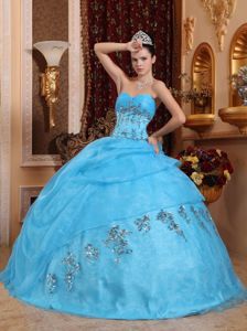 Beaded Sweetheart Organza Lace-up Sweet 15 Dresses in Baby Blue