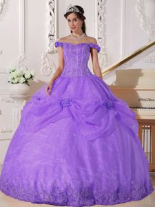 Lavender Off Shoulder Quinceanera Dress with Appliques and Flowers