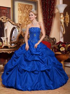 Beaded Corset Pick ups Taffeta Quinceanera Dress in Royal Blue