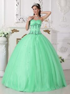 Appliqued Waist Sweetheart Quinceanera Gowns in Apple Green 2013