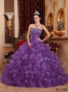 Beaded Bodice Purple Quinceanera Gown Dresses with Puffy Ruffles