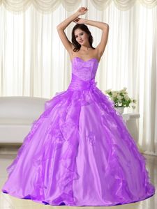Appliqued and Ruffled Sweetheart Lavender Quinceanera Gown Dress
