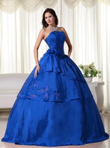 Embroidery and Flowers Accent Quinceanera Gowns in Royal Blue