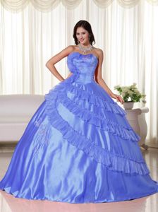 Embroidered Blue Ball Gown Quinces Dresses with Strapless Ruffles