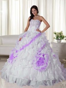 Ruffled and Appliqued Quinces Dresses in White and Lavender 2013