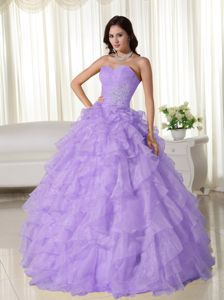 Appliqued Lavender Organza Quinceanera Dresses with Ruffled Layers