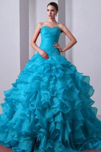 The Best Blue Quinceanera Dress with Beading and Ruffles