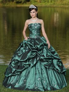 Plus Size Appliqued Sweet 16 Dress in Dark Green with Pick Ups