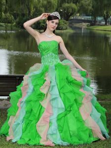 Fabulous Corset Ruffled Appliqued Colorful Quinces Dresses