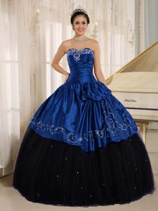 Royal Blue and Black Ball Gown Embroidery Quinceanera Dress