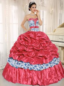 Printing Multi-color Sweet 15 Dresses with Pick Ups and Beading