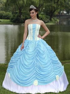 Plus Size Baby Blue and White Appliqued Quinceanera Dresses