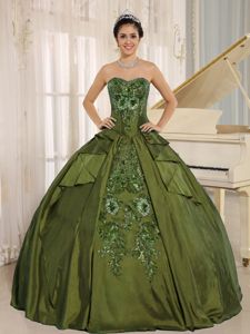 Customized Ball Gown Appliqued Olive Green Sweet 16 Dresses