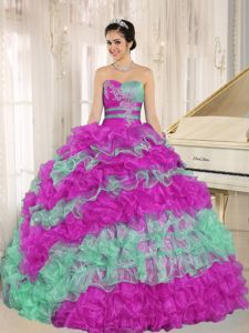 2014 Spring Limited Edition Customized Multi-color Ruffled Appliqued Sweet 16 Dress