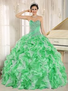 2013 New Medium Spring Green Ruffled Beaded Sweet 16 Dress