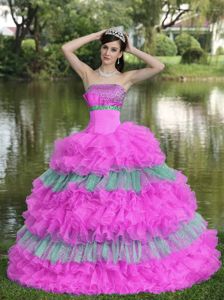 Special Ruffled Beaded Multi-color Tiered Dresses for Sweet 15