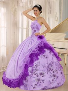 Lavender Sweet 15/16 Birthday Dress with Appliques and Flower