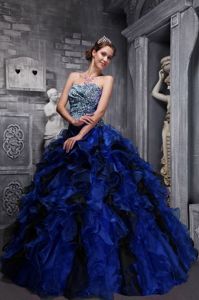 Special Style Leopard Print Ruffled Beaded Blue Sweet 15 Dresses